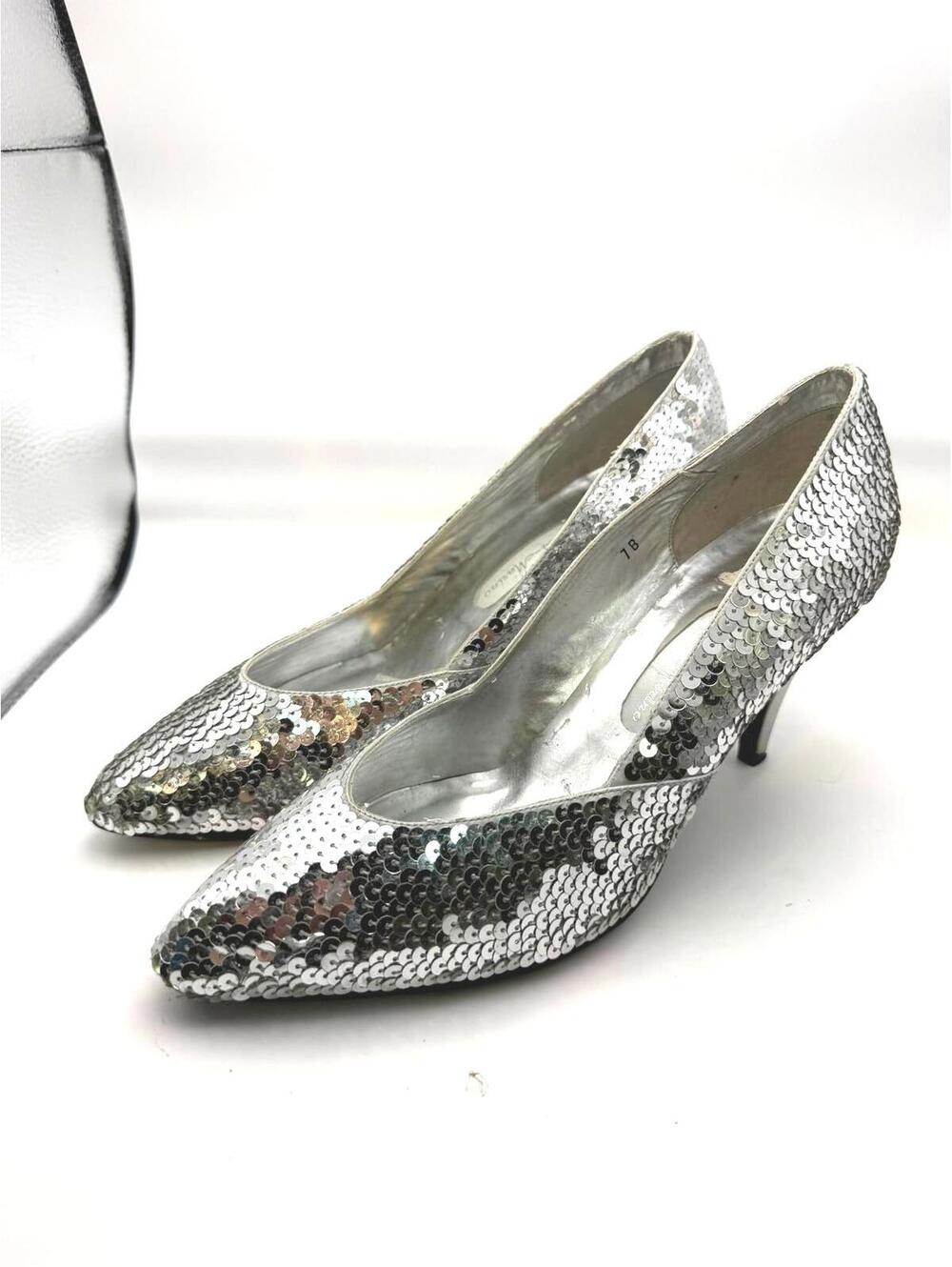 Ann Mario Silver Sequin Women's Heels 7